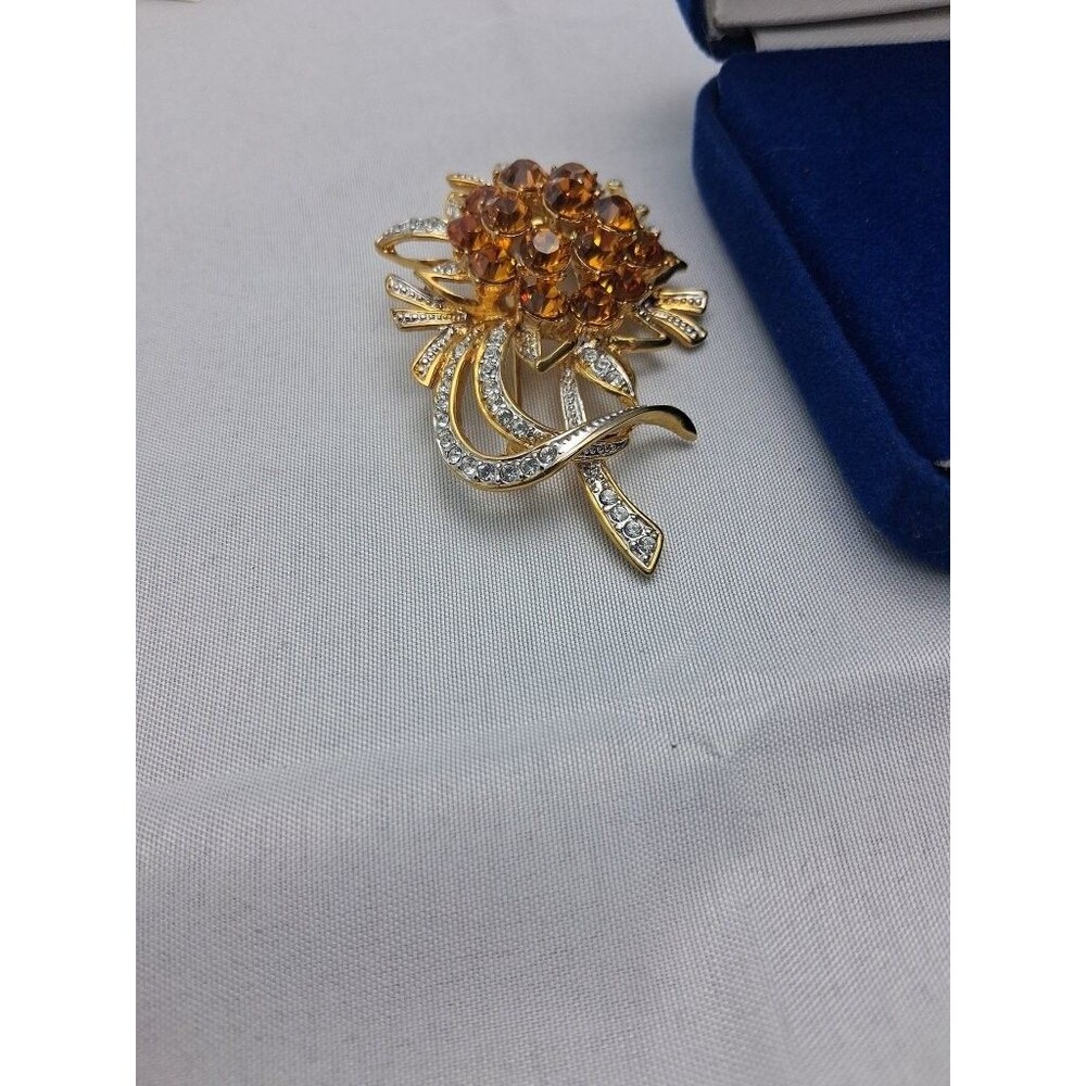 Camrose & Kross JBK Jackie Kennedy Amber Crystal Flower Bouquet Brooch Pin COA - Picture 7 of 13